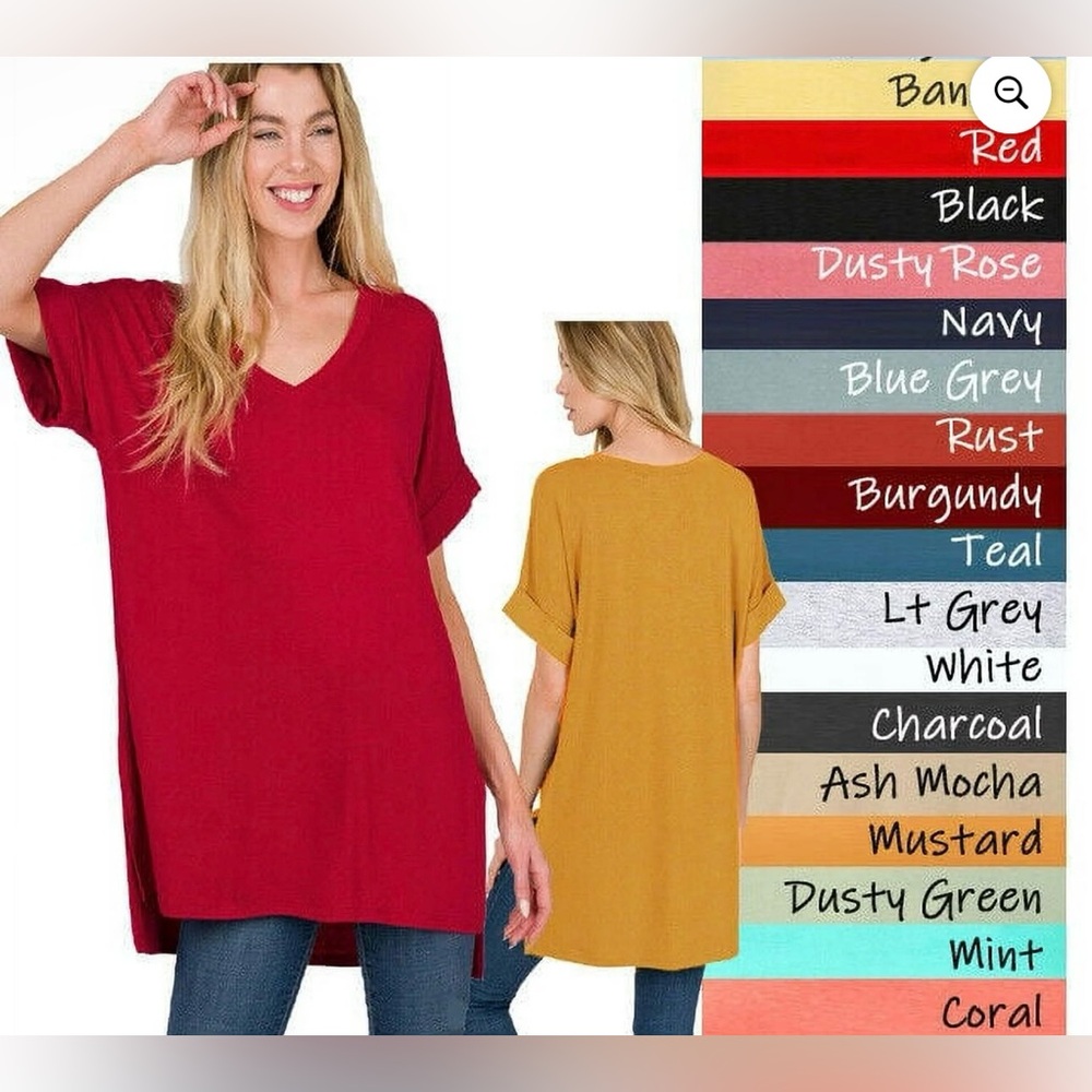 Zenana rolled short sleeves, side split, buttery soft, new, size Large, red